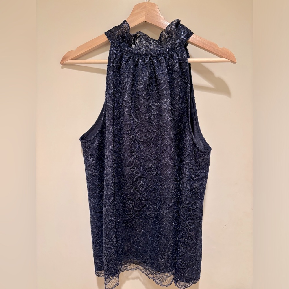 NWT JCrew Halter Top Shimmer Lace Navy Size M